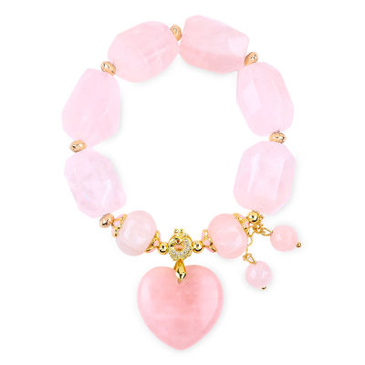 Kalite  14MM Multi Facted Rose Quartz Stone Crystal Bracelet Heart Carving Fabrika