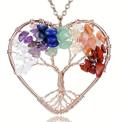 Kalite  5*5cm Tree Of Life Necklace With Chakra Stones Pendant Fabrika