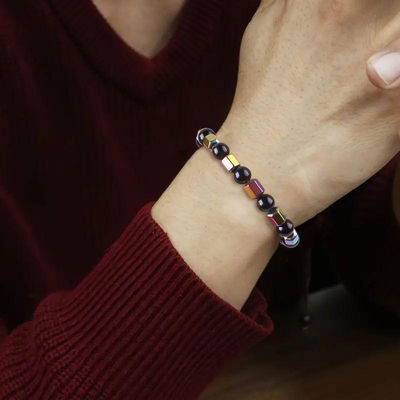 8mm el yapımı doğal esnek kristal taş obsidian hematit boncuk bileziği