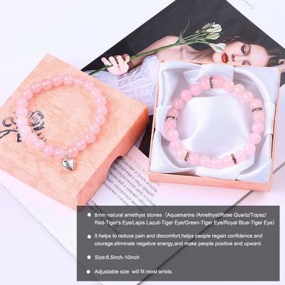 8mm Gül Kuvars Gemstone Mermi Bilezik İyileştirici Enerji Büyü Mücevher