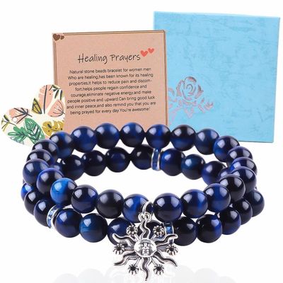 Elastik Yuvarlak Koyu Mavi 8 mm Kaplan Gözü Gemstone Bilezik İyileştirici Enerji Büyü Mücevher