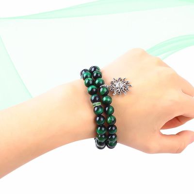El yapımı Yuvarlak Yeşil10 mm Kaplan Göz Mermi Bilezik Kristal Şifa
