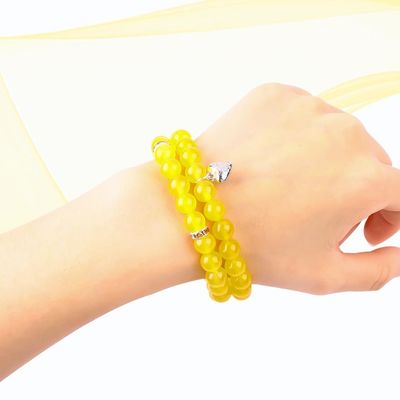 Elastik Yuvarlak 8 mm Gemstone Bead Sarı Yeşim Kristal Bilezikler OEM ODM