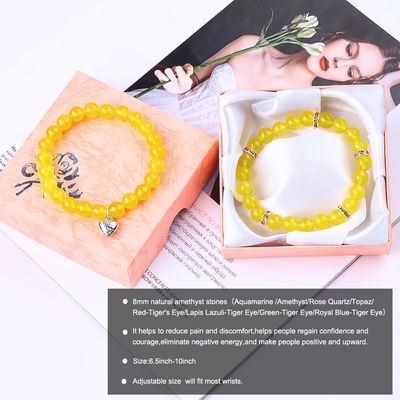Elastik Yuvarlak 8 mm Gemstone Bead Sarı Yeşim Kristal Bilezikler OEM ODM