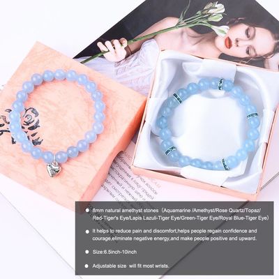8 mm Ametist Mavi Akvamarin Değerli Taş Bilezikler Kristal Şifa