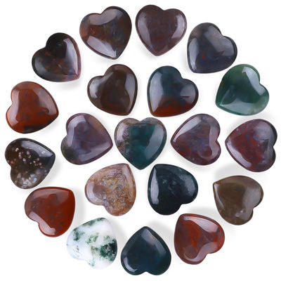 Zaman geçirmez cilalı mücevher Hint Agate Kalp şeklinde Çakra Taşları Kristal
