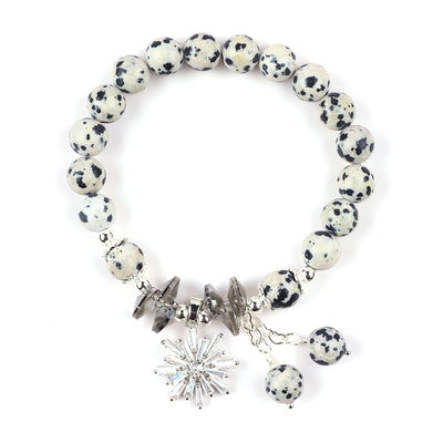 Custom Gemstone 8mm yuvarlak Dalamation Jasper Snowflake ile Büyü Mermi Bilezik Hediye vermek için