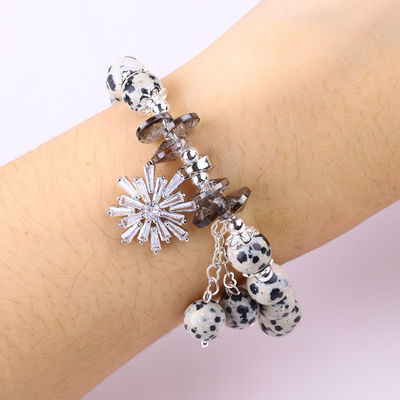 Custom Gemstone 8mm yuvarlak Dalamation Jasper Snowflake ile Büyü Mermi Bilezik Hediye vermek için