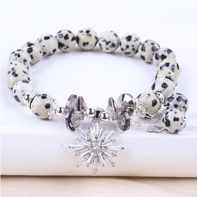 Custom Gemstone 8mm yuvarlak Dalamation Jasper Snowflake ile Büyü Mermi Bilezik Hediye vermek için