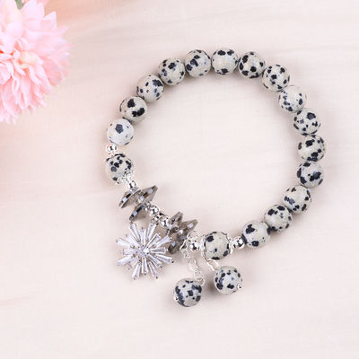Custom Gemstone 8mm yuvarlak Dalamation Jasper Snowflake ile Büyü Mermi Bilezik Hediye vermek için