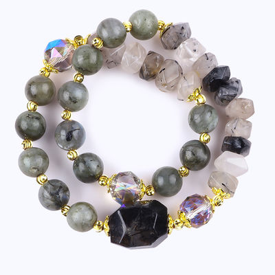 El yapımı Labradorite Çeşitli Ve Yuvarlak Çift Katmanlı Stretch Bead Bilezik Hediye vermek için