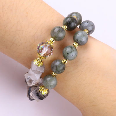 El yapımı Labradorite Çeşitli Ve Yuvarlak Çift Katmanlı Stretch Bead Bilezik Hediye vermek için