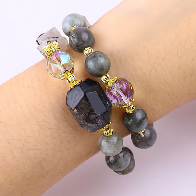 El yapımı Labradorite Çeşitli Ve Yuvarlak Çift Katmanlı Stretch Bead Bilezik Hediye vermek için