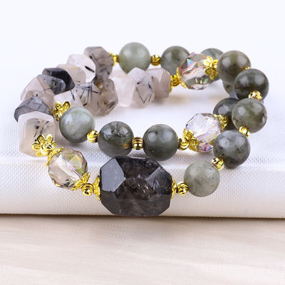 El yapımı Labradorite Çeşitli Ve Yuvarlak Çift Katmanlı Stretch Bead Bilezik Hediye vermek için