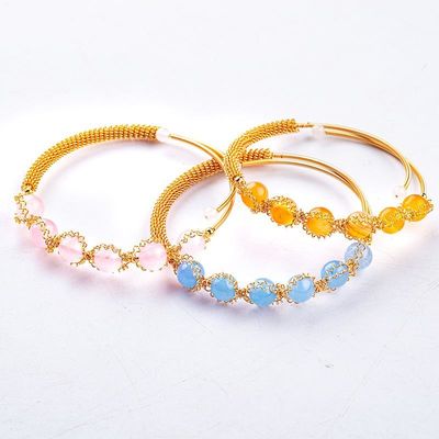 Kablo Sarılmış Tedavi Yuvarlak İnce Gemstone Bilezik Bilezik Mücevher