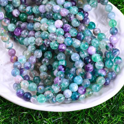 Doğal Kristal Gemstone Florit Yuvarlak Boncuk DIY Mücevher Yapımı İçin