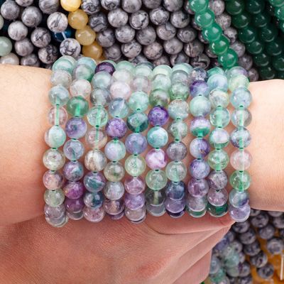 Doğal Kristal Gemstone Florit Yuvarlak Boncuk DIY Mücevher Yapımı İçin