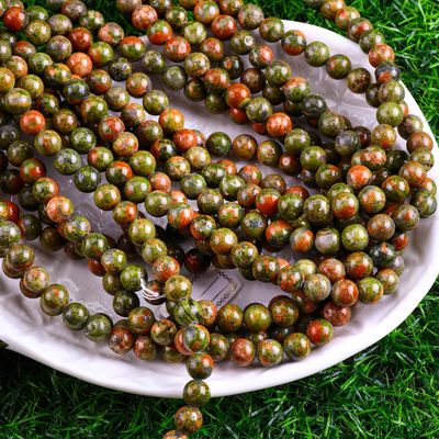 Unakite yuvarlak boncuk doğal kristal mücevher farklı boncuk boyutu DIY mücevher yapımı için gevşek boncuk telleri