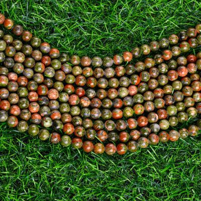 Unakite yuvarlak boncuk doğal kristal mücevher farklı boncuk boyutu DIY mücevher yapımı için gevşek boncuk telleri