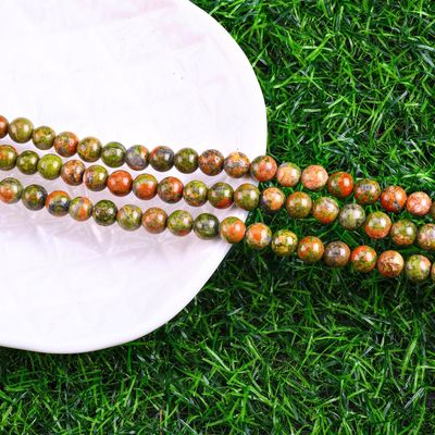 Unakite yuvarlak boncuk doğal kristal mücevher farklı boncuk boyutu DIY mücevher yapımı için gevşek boncuk telleri