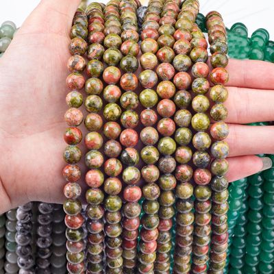 Unakite yuvarlak boncuk doğal kristal mücevher farklı boncuk boyutu DIY mücevher yapımı için gevşek boncuk telleri