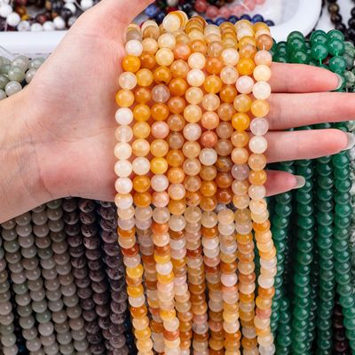 Koyu sarı yeşim yuvarlak boncuk doğal kristal mücevher farklı boncuk boyutu DIY mücevher yapımı için gevşek boncuk telleri
