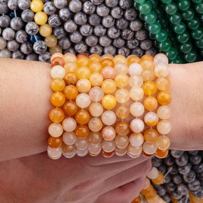 Koyu sarı yeşim yuvarlak boncuk doğal kristal mücevher farklı boncuk boyutu DIY mücevher yapımı için gevşek boncuk telleri