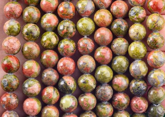 Unakite yuvarlak boncuk doğal kristal mücevher farklı boncuk boyutu DIY mücevher yapımı için gevşek boncuk telleri