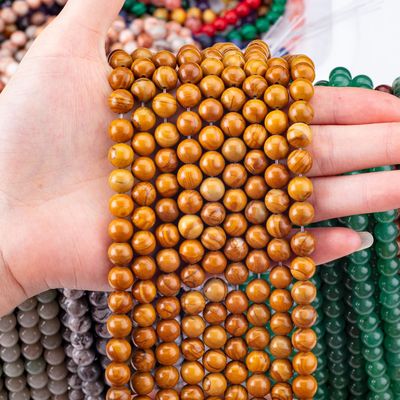 Sarı Ahşap Tanesi Yuvarlak İnce Doğal Kristal Gemstone Ahşap Yastık Yumuşak İnce Dişeti DIY Mücevher Yapımı için