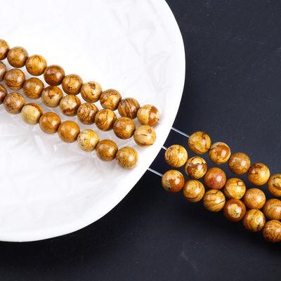 Sarı Ahşap Tanesi Yuvarlak İnce Doğal Kristal Gemstone Ahşap Yastık Yumuşak İnce Dişeti DIY Mücevher Yapımı için