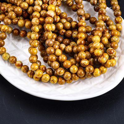 Sarı Ahşap Tanesi Yuvarlak İnce Doğal Kristal Gemstone Ahşap Yastık Yumuşak İnce Dişeti DIY Mücevher Yapımı için