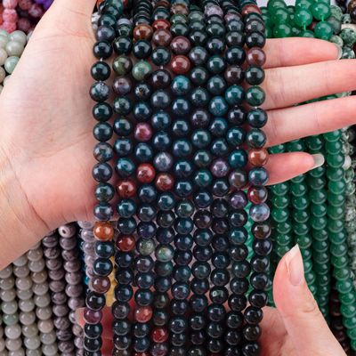 Kan Taşı Yuvarlak İnce Doğal Kristal Gemstone DIY Mücevher Yapımı için gevşek inciler