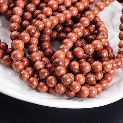 Altın kumtaşı yuvarlak boncuk doğal kristal mücevher yapımı için gevşek boncuk telleri