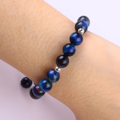 Gemstone Crystal 8MM Rainbow Tiger Eye With Snowflake Charm Stretch Bracelet Hediye vermek için