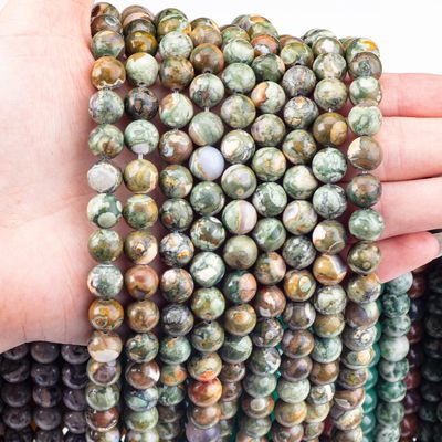 Kambaba Jasper yuvarlak boncuklu Doğal Kristal Gemstone DIY Mücevher yapımı için gevşek boncuklu iplikler