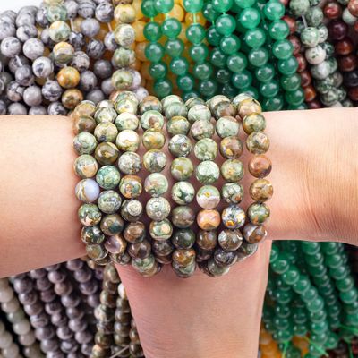 Kambaba Jasper yuvarlak boncuklu Doğal Kristal Gemstone DIY Mücevher yapımı için gevşek boncuklu iplikler