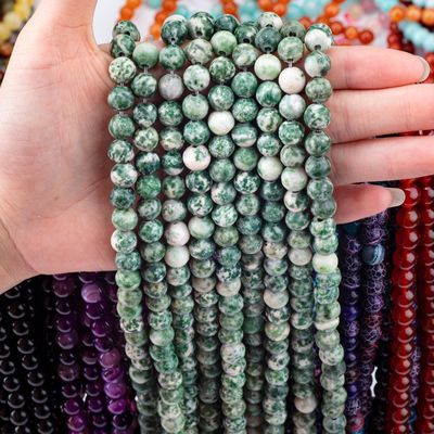 Mavi Noktalı Yuvarlak İnce Doğal Kristal Gemstone DIY Mücevher Yapımı için gevşek inciler