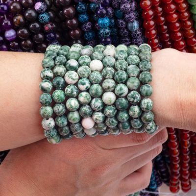 Mavi Noktalı Yuvarlak İnce Doğal Kristal Gemstone DIY Mücevher Yapımı için gevşek inciler