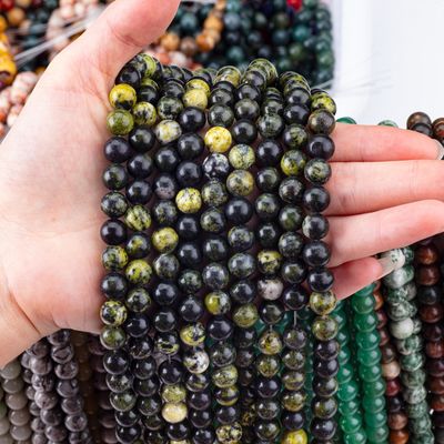 Serpentine Jade yuvarlak boncuk doğal kristal mücevher yapımı için gevşek boncuk telleri