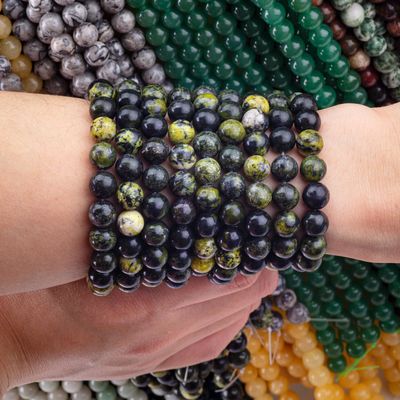 Serpentine Jade yuvarlak boncuk doğal kristal mücevher yapımı için gevşek boncuk telleri