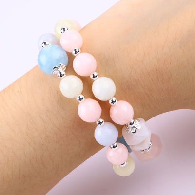 Morganite El yapımı DIY Çift Katman Doğal Kristal Çoklu Yuvarlak Mercekli Bilezik Hediye