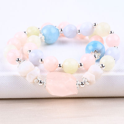 Morganite El yapımı DIY Çift Katman Doğal Kristal Çoklu Yuvarlak Mercekli Bilezik Hediye