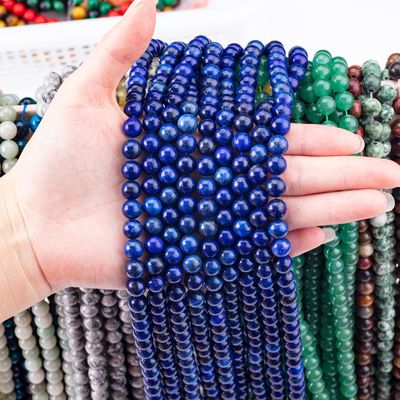 Yarı Değerli Taş Lapis Lazuli Yuvarlak İnce Kristal Gemstone DIY Mücevher Yapımı için gevşek inciler