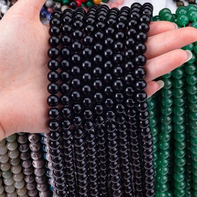 Doğal Kristal Siyah Obsidian 8MM DIY Mücevher Yapımı İçin Yuvarlak Sıvı Değerli Taş