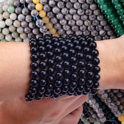 Doğal Kristal Siyah Obsidian 8MM DIY Mücevher Yapımı İçin Yuvarlak Sıvı Değerli Taş
