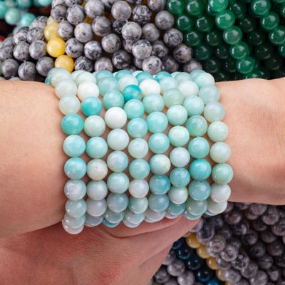 8mm Mavi Amazonite Gemstone İnciler Tıbbi Kristal Taş İnciler Mücevher Yapımında