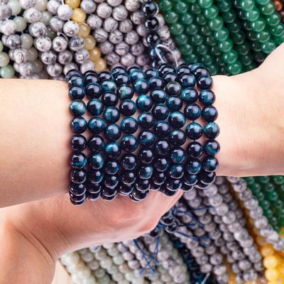 Doğal Kristal Gemstone Mürekkep Mavi Kaplan Gözü Sıfır Mermi Dalları DIY Mücevher Yapımı için Yarım Değerli Taş