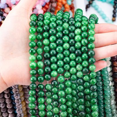 Doğal Kristal Koyu Yeşil Yeşim 8MM Yuvarlak Sıfır İnciler Mücevher Yapımı için Değerli Taş İnciler