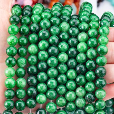 Doğal Kristal Koyu Yeşil Yeşim 8MM Yuvarlak Sıfır İnciler Mücevher Yapımı için Değerli Taş İnciler