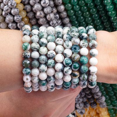 8 mm Ağac Agate Gemstone İnciler Temizleme Kristal Taş İnciler Mücevher Yapımında